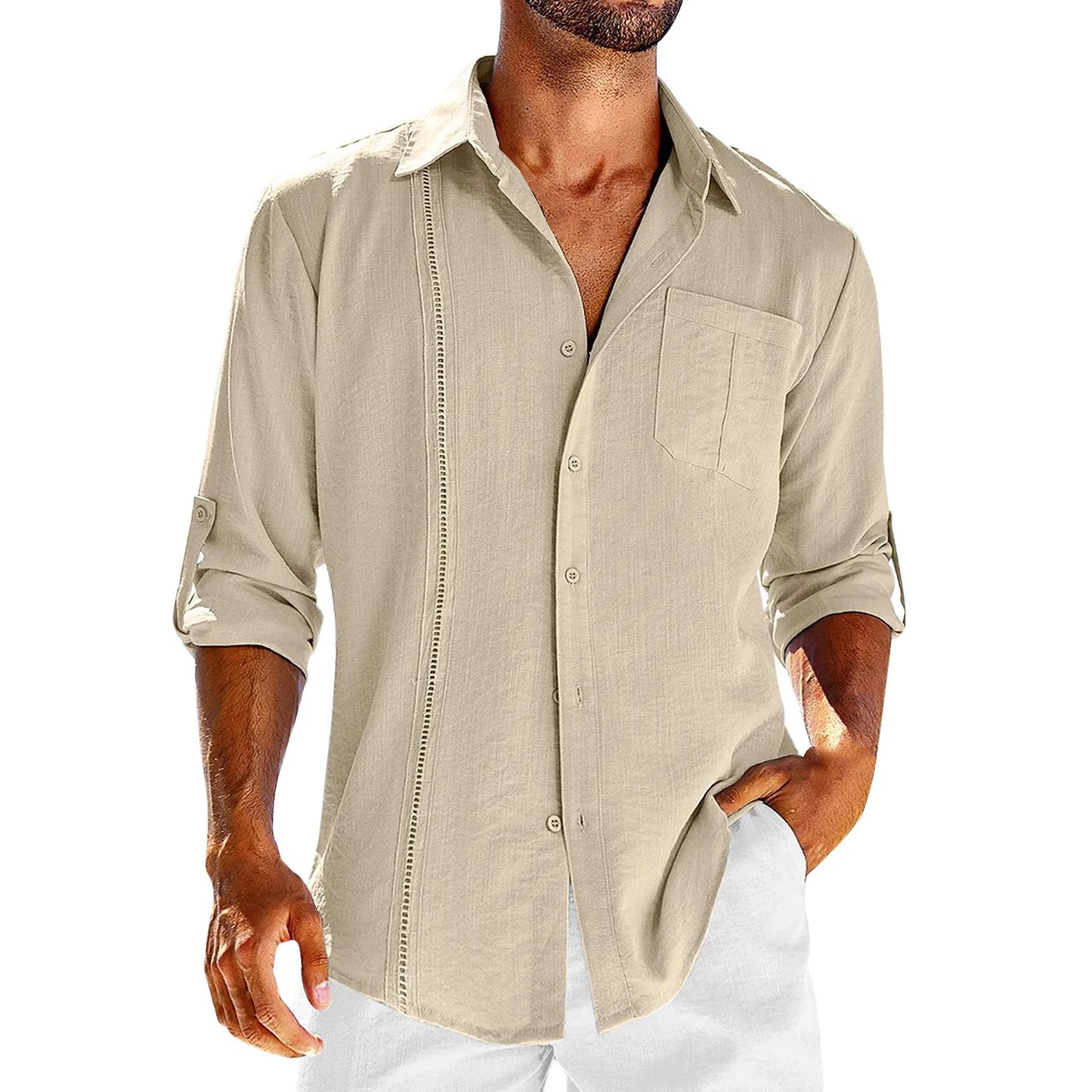 2024 new Men's Shirts British style business casual tops Spring Summer handsome Cotton Linen Solid Slim shirt camisas de hombre