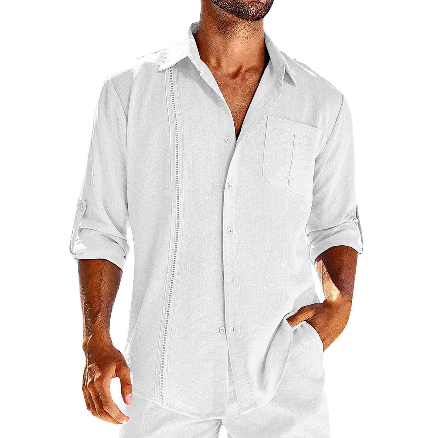 2024 new Men's Shirts British style business casual tops Spring Summer handsome Cotton Linen Solid Slim shirt camisas de hombre