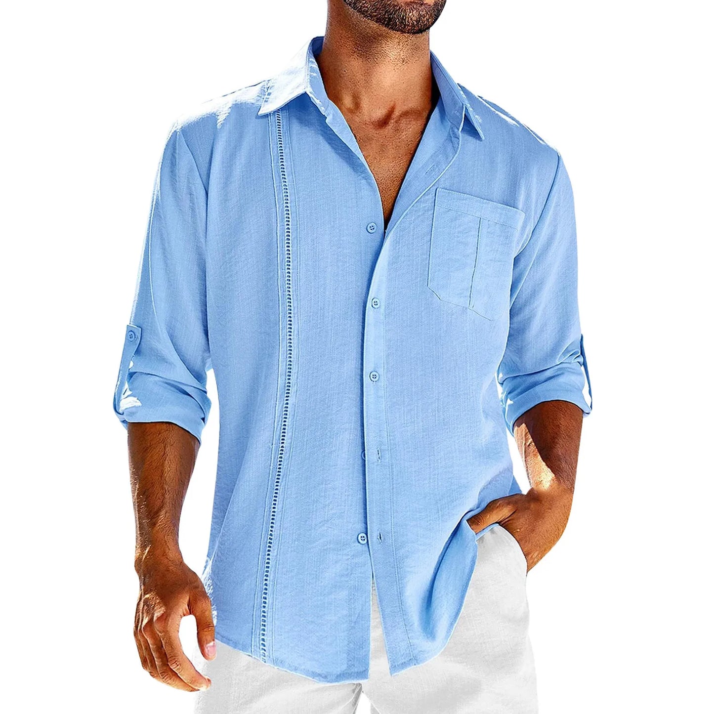 2024 new Men's Shirts British style business casual tops Spring Summer handsome Cotton Linen Solid Slim shirt camisas de hombre